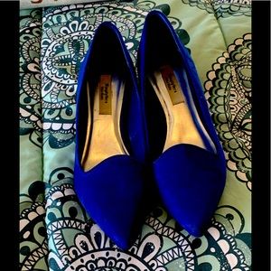 Blue suede kitten heels